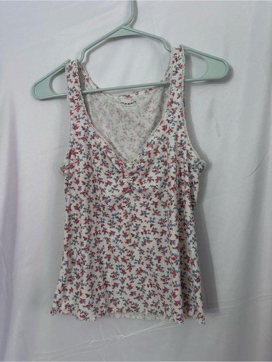 Old Navy Tops - Old Navy Cream Tank Top with Pink & Blue Floral Print